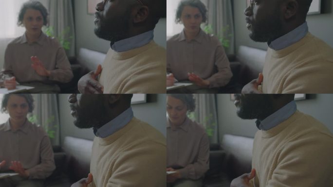 黑人男子在治疗师的帮助下练习呼吸法