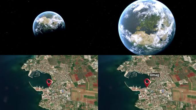 乌马格城市地图从太空到地球，克罗地亚