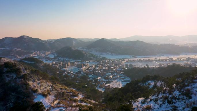 浙江台州 村庄  南方小镇冬天 城乡雪景