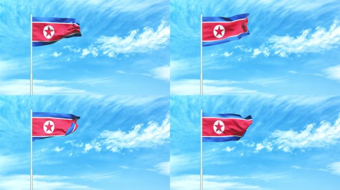 朝鲜国旗空中飘动