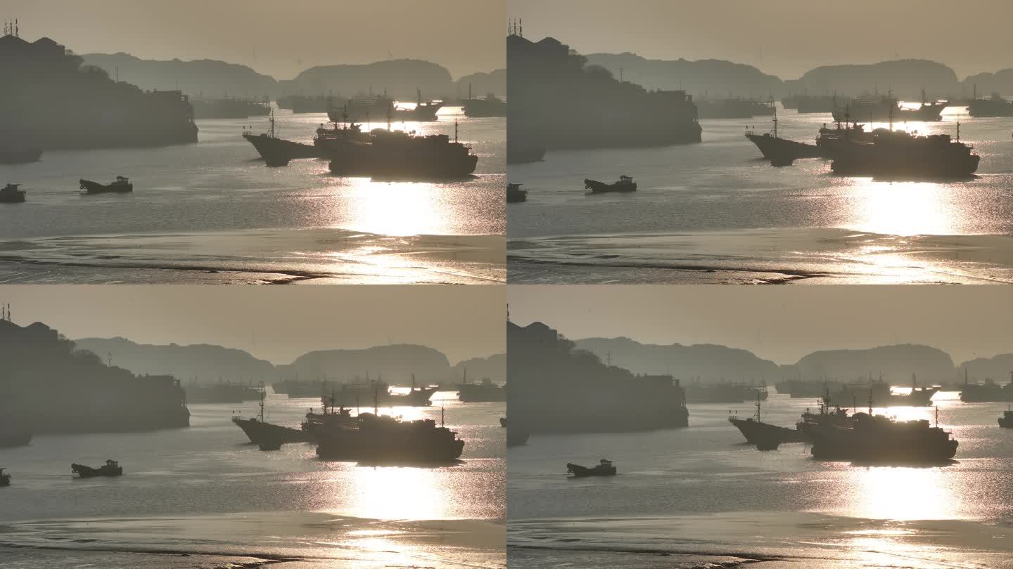 台州温岭石塘渔港日落航拍