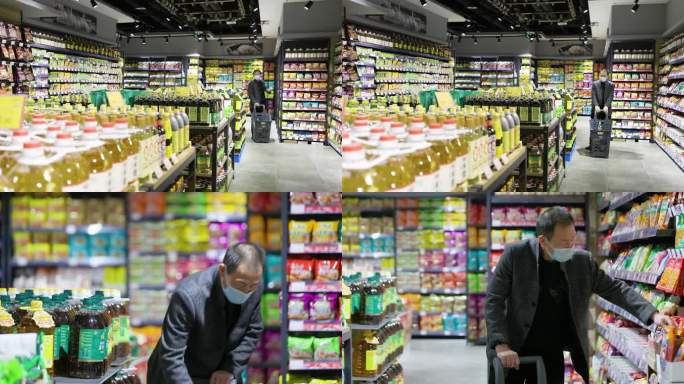 4k高码率超市购买米面油物品的中年男人