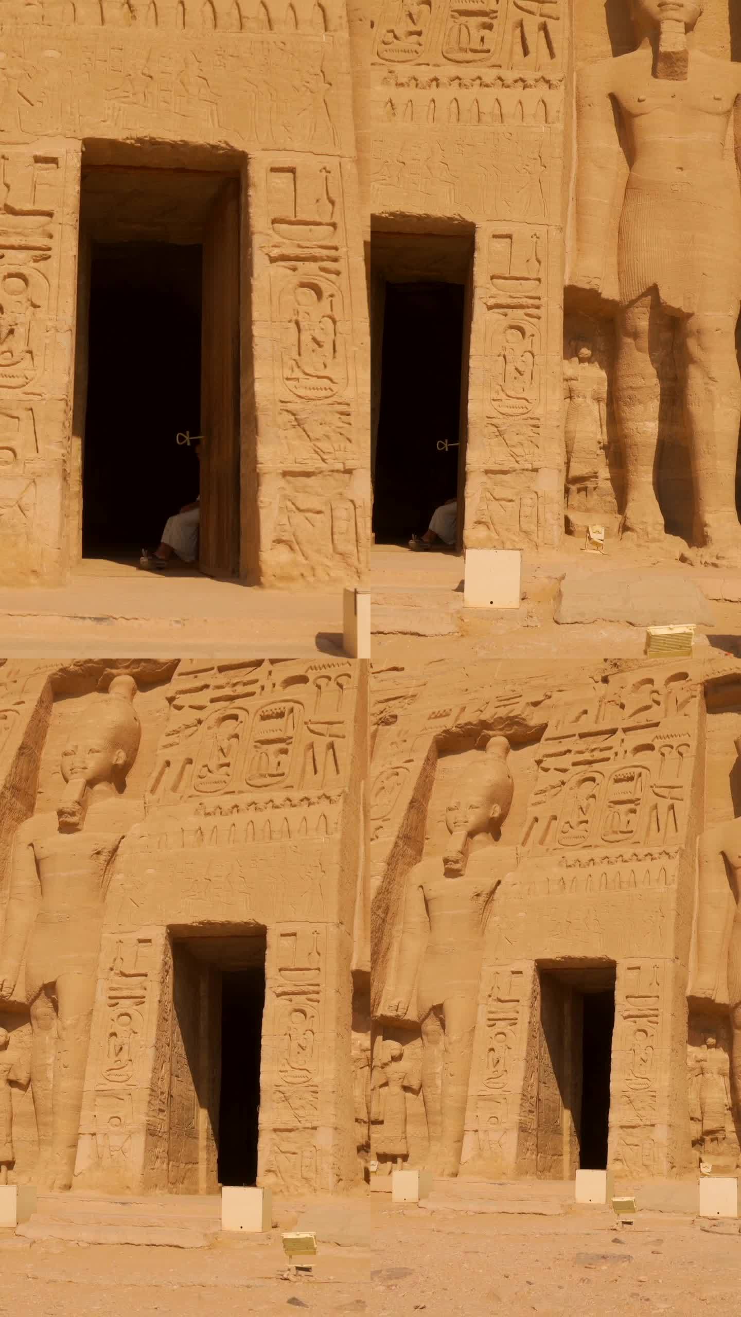 离开纳菲尔塔里神庙的内门，旁边是阿布辛贝神庙，在埃及南部努比亚，靠近纳赛尔湖。法老神庙拉美西斯二世，