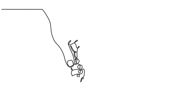 连续线动画视频的父母握着一个小的孩子的手。裁剪后的小孩握着大人手指的画面。