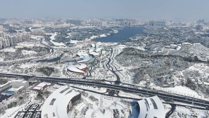 益阳 一园两中心 雪景航拍宣传片空景