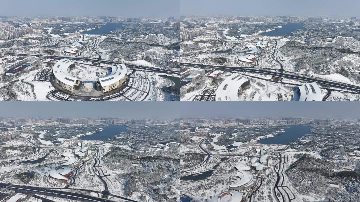 益阳 一园两中心 雪景航拍宣传片空景