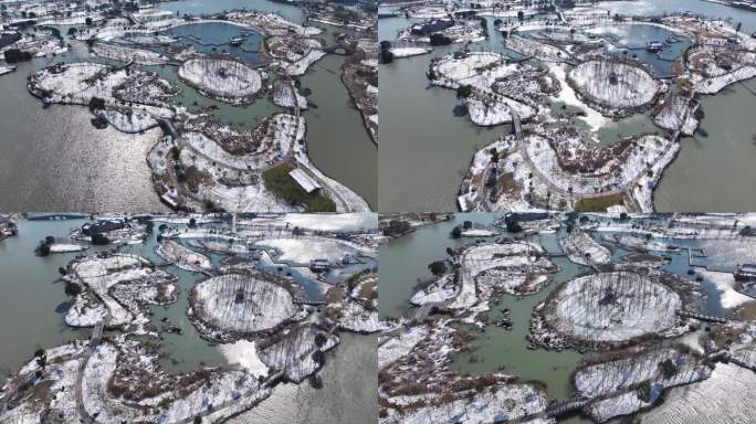 台州温岭九龙湖湿地公园雪景航拍