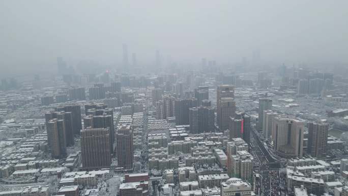 4K航拍长沙雪景长沙城市雨雪天合集