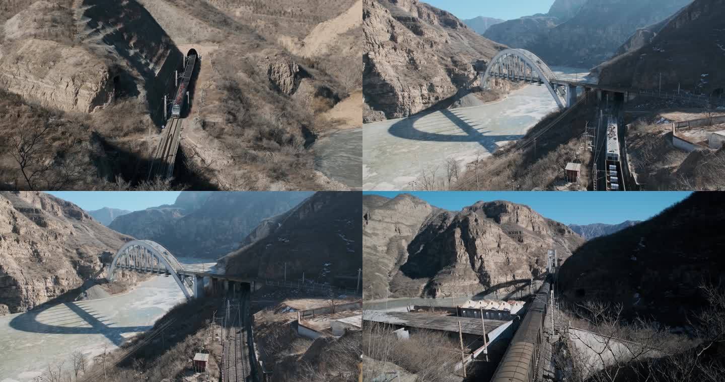 北京门头沟丰沙线珍珠湖铁路桥货运火车