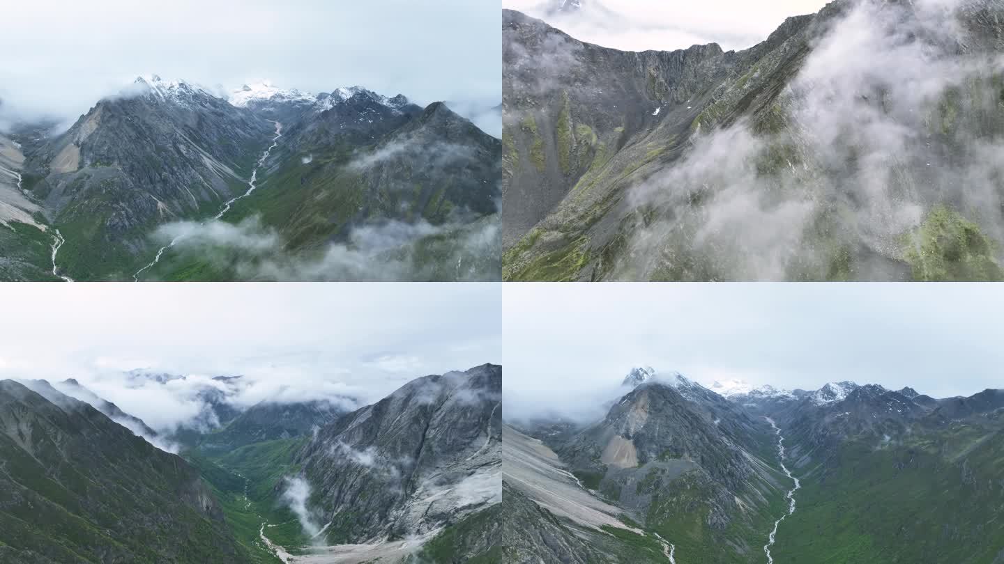 航拍川西旅游景点云绕雅拉雪山云雾袅绕