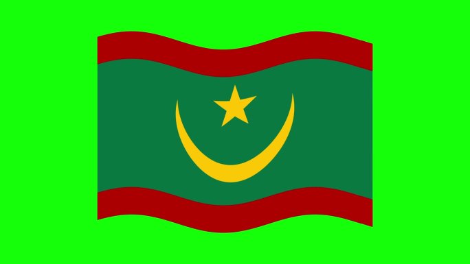 毛里塔尼亚国旗。无缝循环动画。挥舞着毛里塔尼亚国旗。简单矢量运动图形。4K高清视频。在色度键上隔离