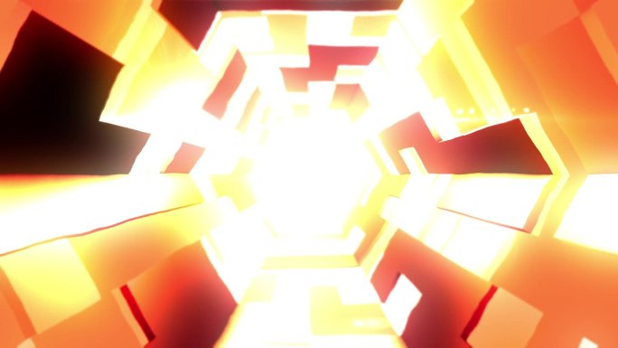 发光的火焰抽象3D隧道。慢慢飞向永恒之光。