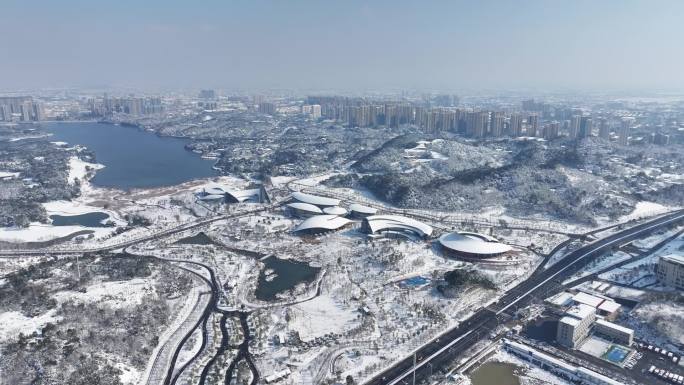 益阳 一园两中心 雪景航拍宣传片空景