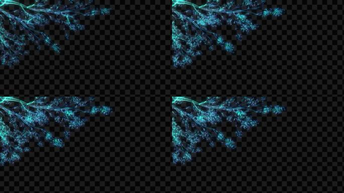 蓝色水晶发光树枝花开生长动画-带透明通道