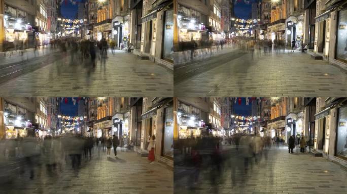 伊斯坦布尔，<s:1> rkiye, Istiklal街道上人群的夜晚