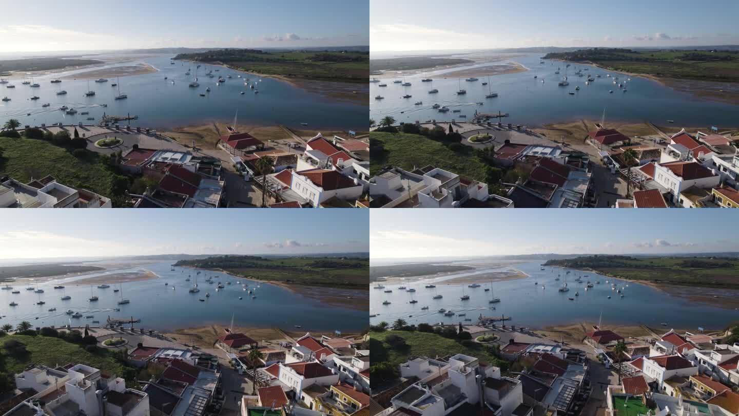 阿尔加维阿尔瓦河码头鸟瞰图，葡萄牙