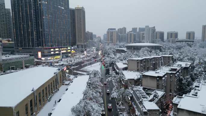 4K航拍长沙雪景长沙城市雨雪天合集14