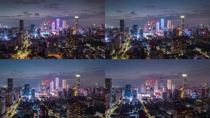 南京新街口建筑群夜景航拍4K