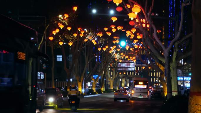 春节喜庆灯笼城市街头灯光秀