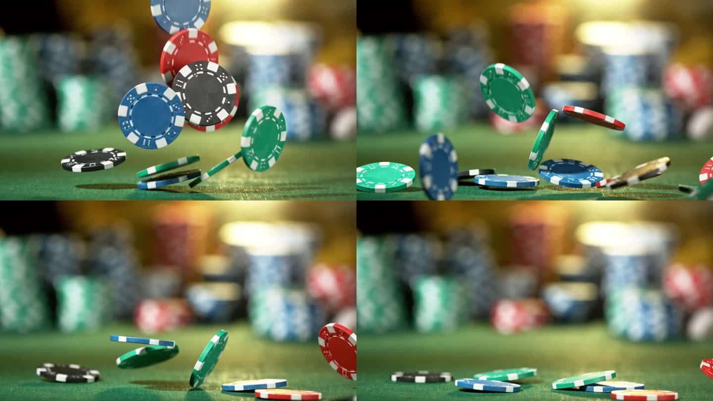 扑克筹码掉落的超级慢动作。