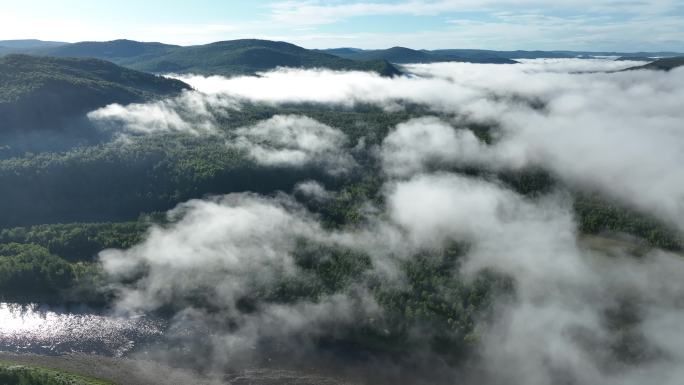 大兴安岭航拍自然风景森林山河云海云雾