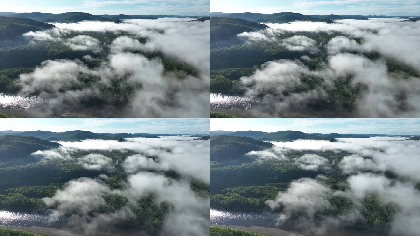 大兴安岭航拍自然风景森林山河云海云雾