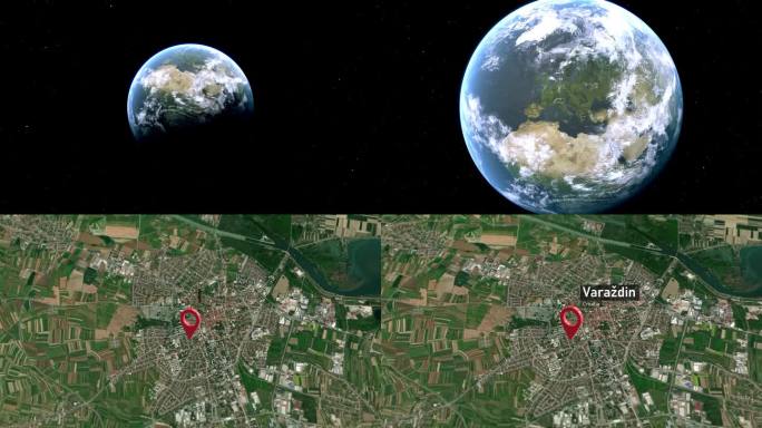 Varaždin城市地图缩放从太空到地球，克罗地亚
