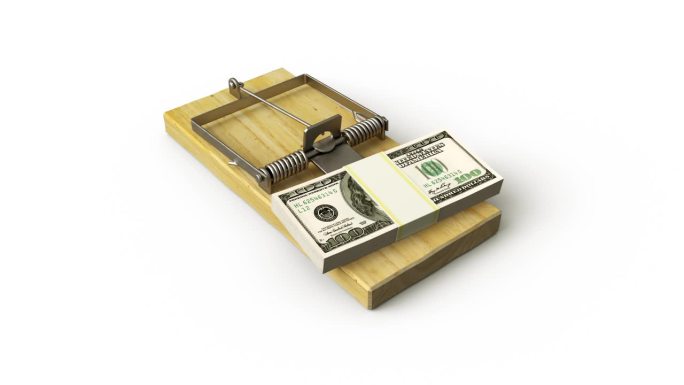 老鼠夹里的美元。金融陷阱概念。