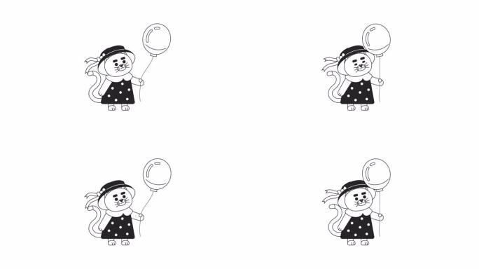 抱着气球的小雌猫2D人物动画