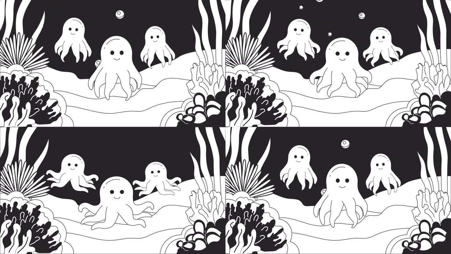 章鱼的水下气泡卡哇伊低保真动画背景