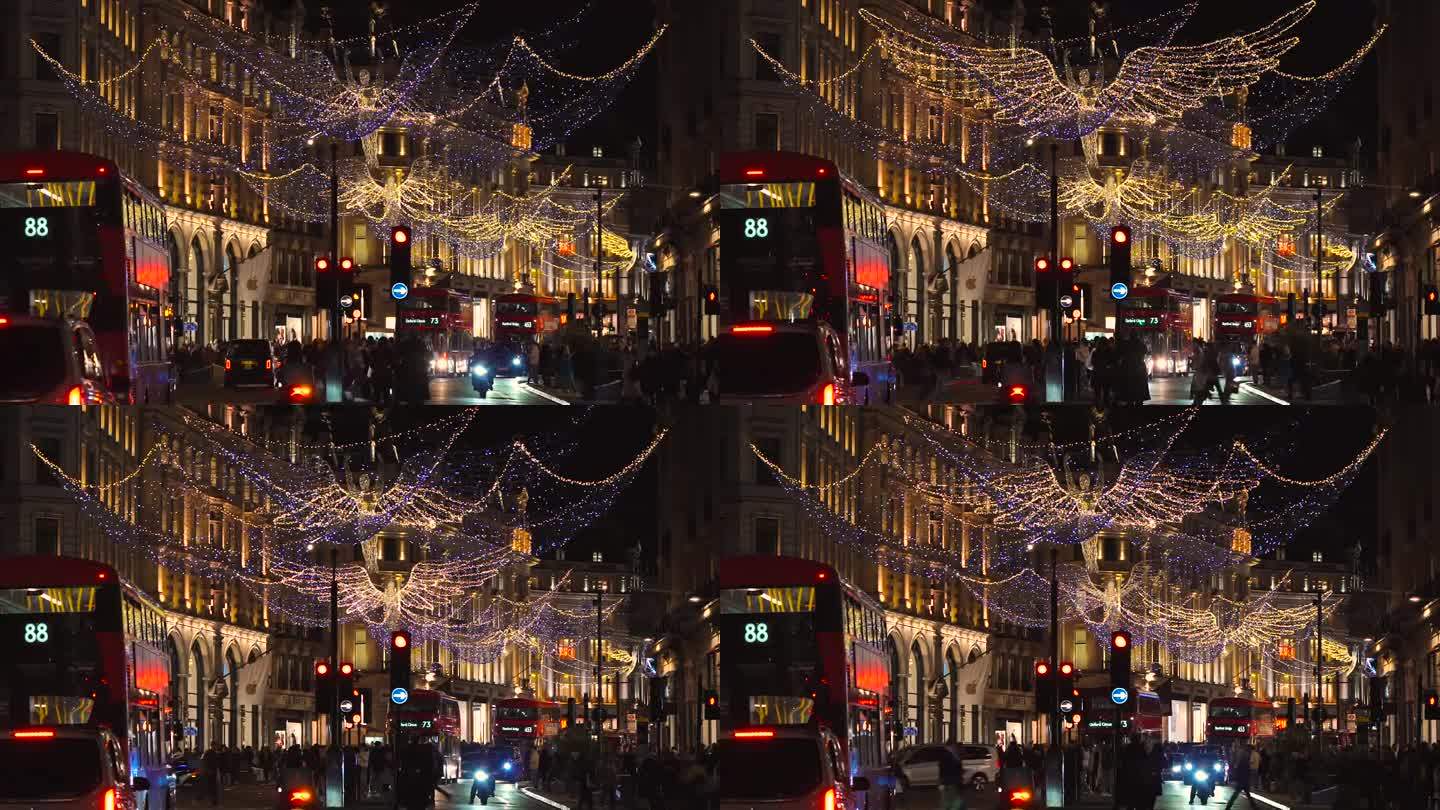 采购产品摄政街天使灯展示，伦敦西区，中心，圣诞仙女灯，飞行天使人物之夜，节日圣诞季节装饰