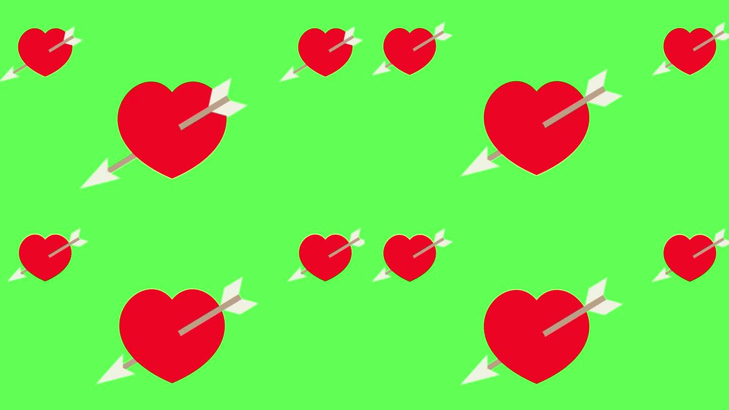 爱心图标卡通。动画的心脏与箭头图标。红色的爱情象征。心，爱图标透明的背景。动画，卡通，插图，矢量。4
