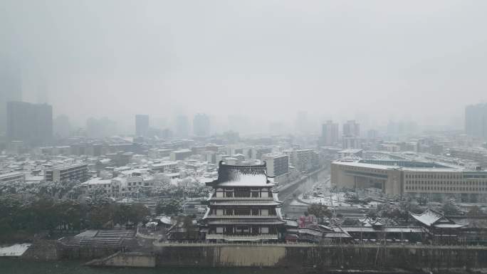 4K航拍长沙雪景长沙城市雨雪天合集18