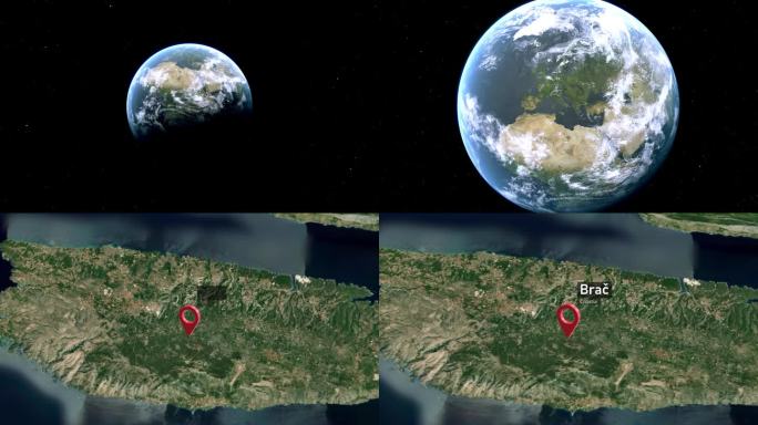 从太空到地球的布拉斯基岛地图，克罗地亚