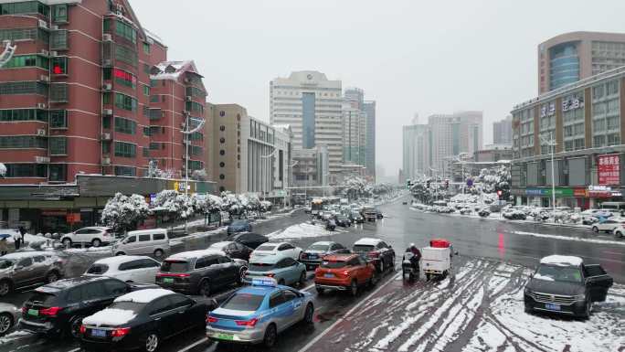 4K航拍长沙雪景长沙城市雨雪天合集12