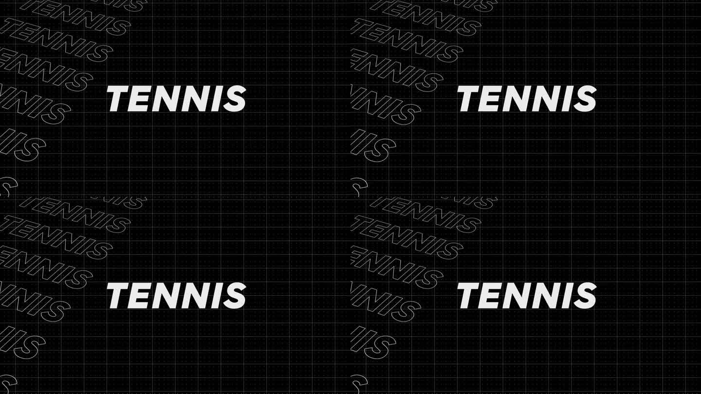 网球黑白宣传片头页动态动画循环。行介绍流上吸引人的显示屏幕无缝背景卡。创意推广节目广播体育设计。
