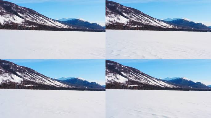 一望无际的雪景，结冰的湖面