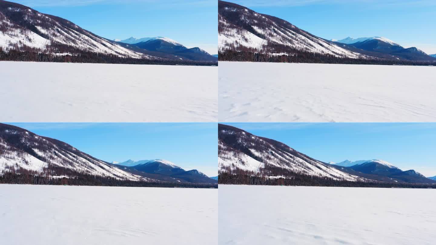 一望无际的雪景，结冰的湖面