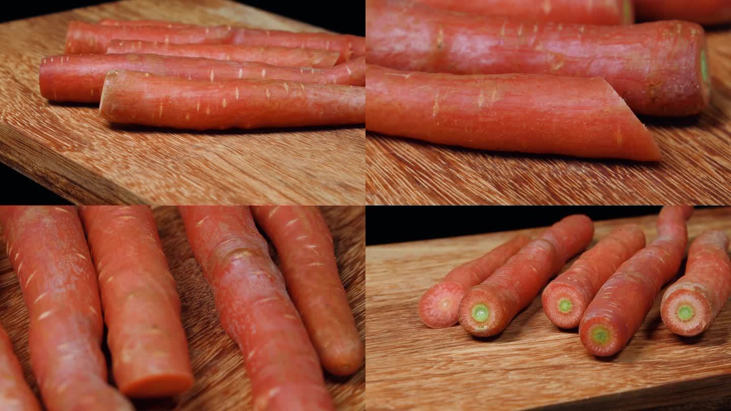 新鲜胡萝卜在菜板上