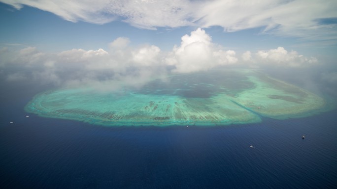 南海三沙西沙北礁珊瑚堡礁全景航拍【精品】