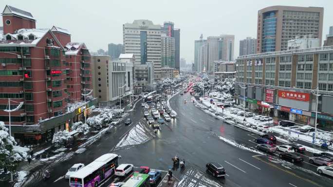 4K航拍长沙雪景长沙城市雨雪天合集13