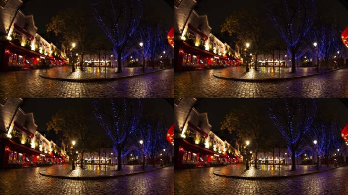 巴黎艺术家广场杜泰尔广场夜间时间胶带冬季灯雨