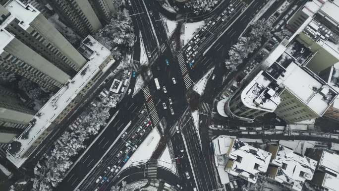 4K航拍长沙雪景芙蓉中路雪景3