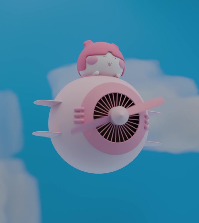 玩具飞机无缝飞行在蓝天与日本卡通飞行员垂直动画