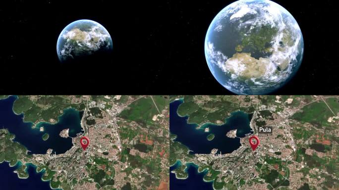 从太空到地球的普拉城市地图，克罗地亚