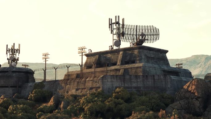一种军用地堡，带有卫星碟形天线，用于通信和监视