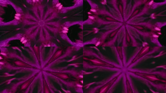 Glowing mandala kaleidoscope design pink black ink