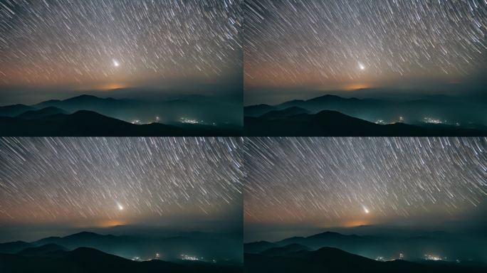 群山之上的星空星轨延时-广西桂林猫儿山