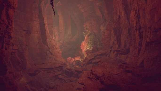 一个充满红色岩石的充满活力的洞穴