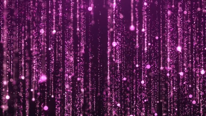 闪亮的玫瑰金粒子优雅地落在紫色的渐变背景。闪烁的粒子被柔和的光线和反射包围。奢华优雅的背景。颁奖典礼